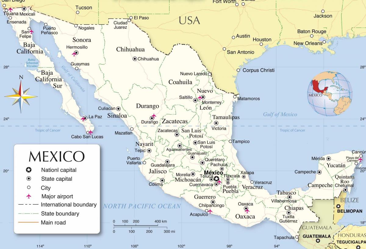 карта железнодорожных линий Мексики